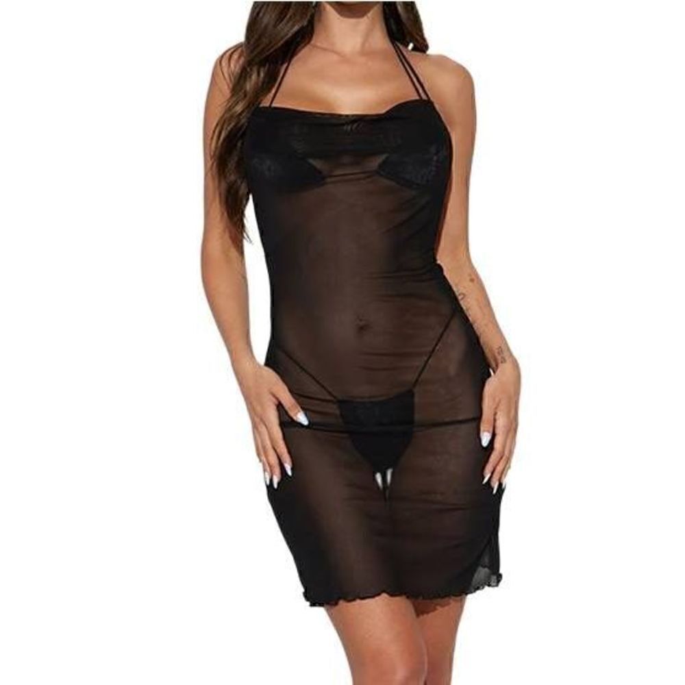 Women's Black Mesh Swimsuit Cover Up -G